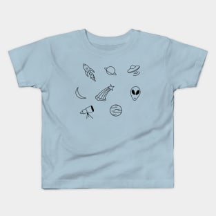 Black Line Space Icons Kids T-Shirt